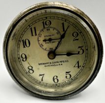 Stewart & Clark MFG Co American car clock, 9cm case, silver dial with subsidiary second dial