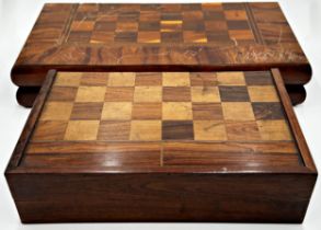 Good laburnum folding games board, with boxwood inlay, 52 x52cm with a further rosewood and