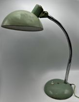 A vintage industrial French chrome and enamelled desk lamp with snake chrome column, 50cm high
