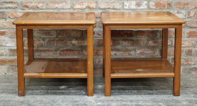 Pair of Danish two tiered teak coffee tables, H 61cm x W 65cm (2)
