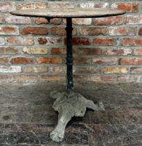 Antique iron garden/bistro table with column base, H 69cm x W 57cm