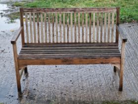 Teak two seat garden bench with slatted seat and back, H 83cm x W 121cm x D 54cm