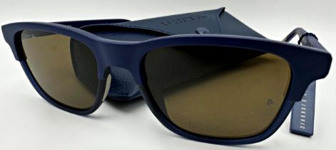 A pair of Lacoste matte blue/brown men's sunglasses from the Novak Djokovic collection. Model number