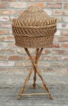 Hungarian wicker bread basket on stand, H 95cm