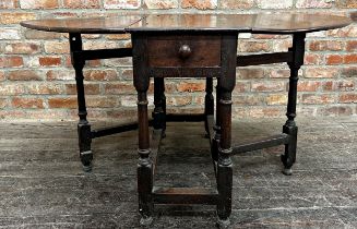 19th century oak gateleg table, fitted with two small drawers, 72cm H x 137cm Extended