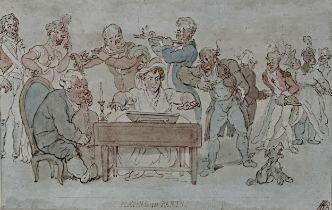 Thomas Rowlandson (1757-1827) - 'Playing in Parts', monogrammed, pen and ink and watercolour, 10.5 x