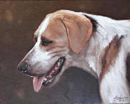 John Silver (b. 1959) - Bust portrait of a foxhound, signed and dated'19, 20.5 x 25.5cm, framed