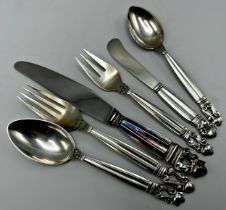 Georg Jensen silver 'Acorn' pattern cutlery set, comprising dessert and tea knife fork and spoon,