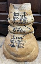 Unusual abstract studio pottery study of a female torso with graffiti type inscribed overlay, 47cm