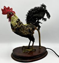 Vintage novelty beadwork table lamp in the form of a cockerel, 34cm high x 24cm wide