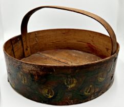19th century Scandinavian trug, with original hand painted band and dated 1818, 47cm diameter