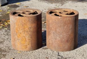 Pair of cast iron garden roller drums, H 50cm x W 45cm (2)