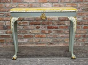 An unusual painted Rococo style console table, faux marble painted top, on cabriole legs with