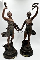 Pair of Par Guillemin French spelter figures 'Industrie' and 'Progres', each 55cm high approx (2)