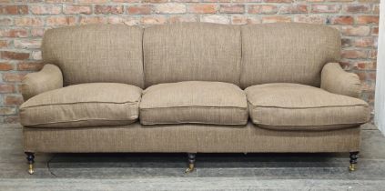 Good quality three seat sofa by George Smith with herringbone upholstery, feather filled cushions,