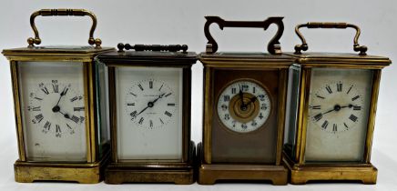 Four brass cased carriage clocks 11cm high