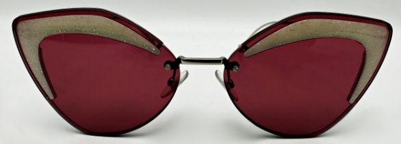 Fendi Eyewear Glittered Cat Eye Sunglasses in red with branded dust cloth and case