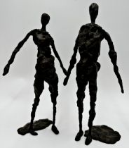 Paul Amey (b. 1957) - Standing figures, signed, pair of bronze statues, 29cm high (2)