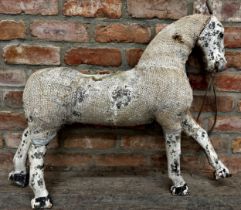 Continental Folk Art large toy horse, painted dapple grey wooden head and legs and sack cloth