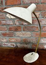 Cool vintage continental atomic snake lamp, with hooded cream shade and base, 52cm high