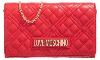 LOVE MOSCHINO Borsa Quilted Pu Rosso red cross body clutch bag. Featuring gold-tone hardware,