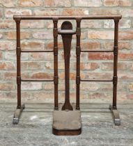 Antique mahogany clothes rail with boot jack, H 78cm x W 78cm x D 54cm