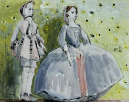 Rosemary Ellis (1910-1998) - Two figures in period dress, signed, watercolour and gouache, 41 x