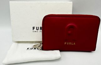 Furla Rita zip-around wallet in Ruby red with branded dust bag and presentation box in unused