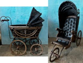 Two Victorian dolls prams with studded leather upholstery (2)