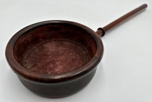 Good 19th century mahogany church collection bowl with turned handle and velvet lined dish, 64cm