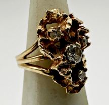 Bespoke 14k diamond ring, fitted with four stones, the largest 0.4ct, size L, 6.4g