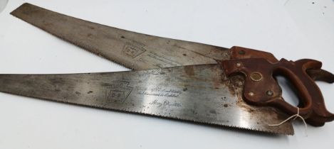 The estate of Peter & Joy Evans of Whiteway, Stroud - pair of Henry Disston D8 handsaws, 10 point p