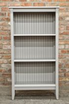 Contemporary painted open bookcase, H 143cm x W 76cm x D 33cm