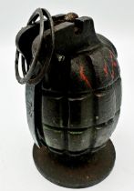 WWII cast Mills Bomb, Inert hand grenade 11cm high