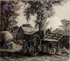 The estate of Peter & Joy Evans of Whiteway, Stroud - P* O* Hodges - Hay cart, signed, black and w