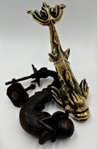 Regency cast brass door knocker in the form of a dolphin, 25cm high, together with a further Regency