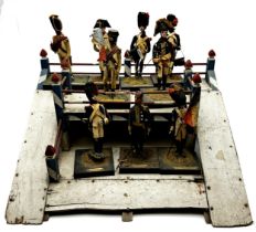 Good late 19th century Folk Art diorama of hand crafted Napoleonic figures on a painted two tier