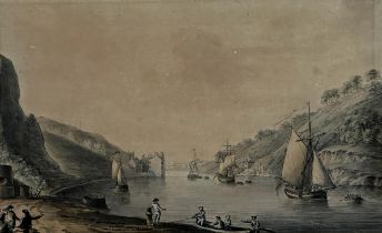 Nicholas Pocock (1740-1821) - Clifton, Bristol, with boats and figures, unsigned, watercolour, 21.