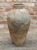 Terracotta jar with incised string detail, H 67cm x W 32cm x diameter of top 14cm