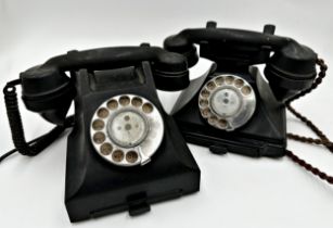 Two vintage black Bakelite telephones