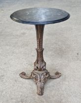 Victorian cast iron slate top games table, H 72cm x W 53cm