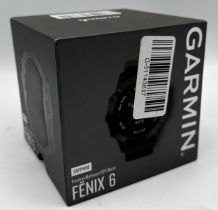 Garmin Fenix 6, 47mm case, sapphire Carbo Grey DLC with black band, as new in unopened box