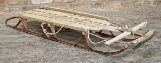 Possibly American vintage wood and metal sledge, 134cm wide