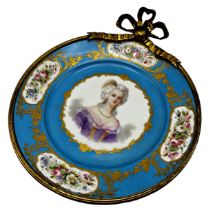 A mounted Sevres portrait plate of a lady, D 25cm