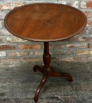 Antique mahogany dish top tripod table, H 72cm x W 60cm