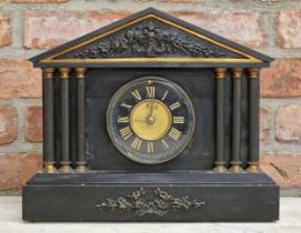 Architectural black slate mantle clock, 38cm wide