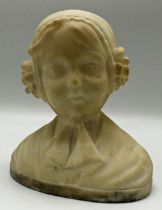 A marble bust of a child by Rudolf Küchler, H 13cm