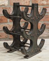 Vintage industrial sheet metal wine rack, for six bottles, 41cm high