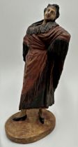 Henri Bargas (fl. 1920-1930) - Standing lady in an exotic robe, polychrome terracotta statue, signed