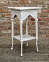 Painted two tier side table with spiral twist supports and basket weave rattan detail, H 71cm x W